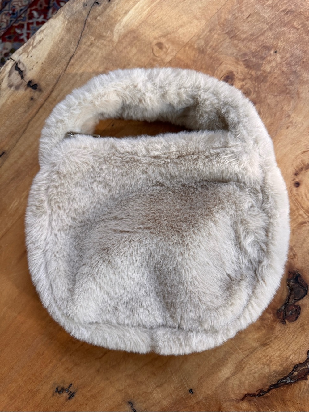 Adorable Soft Faux Fur Shearling Evening Fun Handbag - Cream